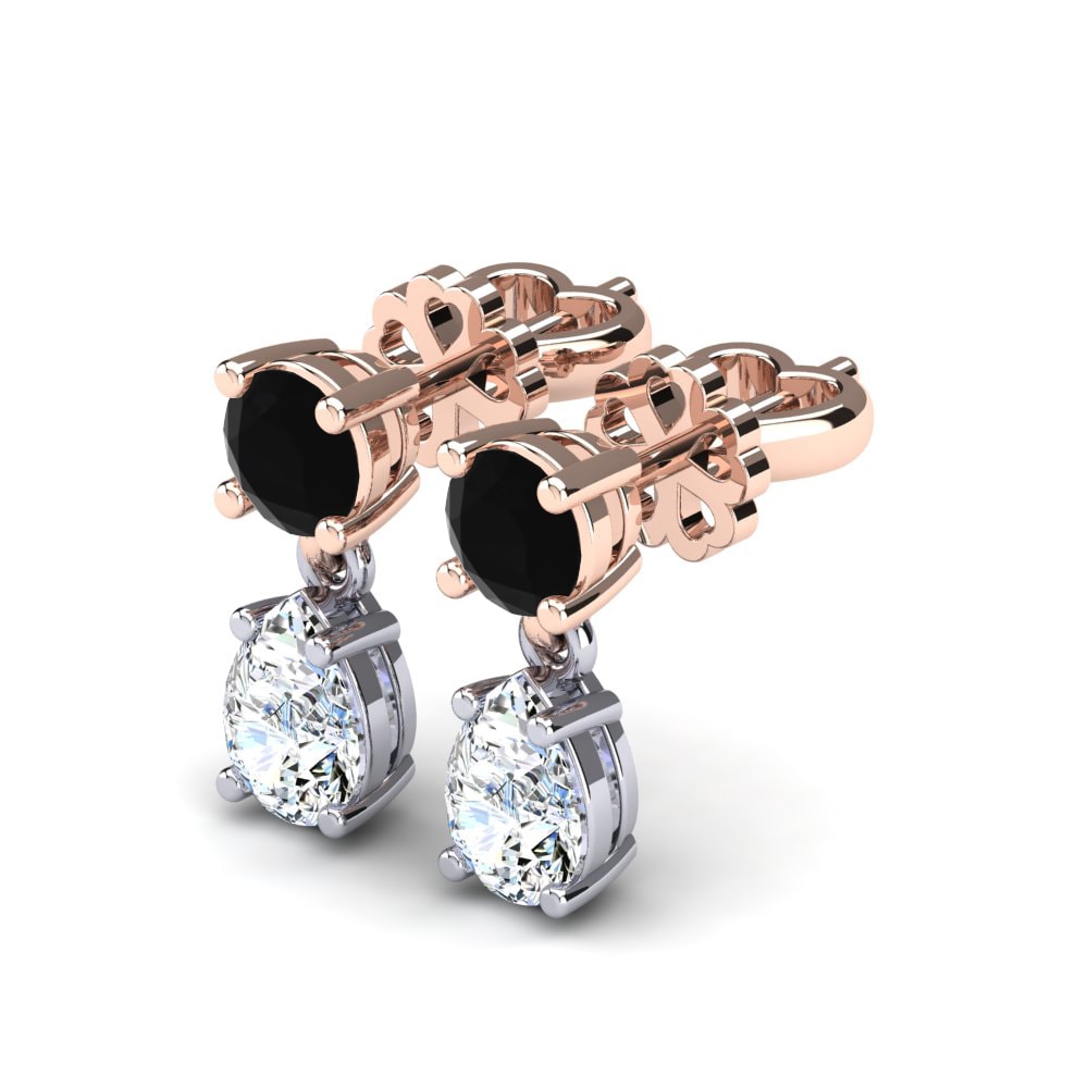 14k Oro Rosa & Blanco Zafiro negro Pendiente de mujer Rossella
