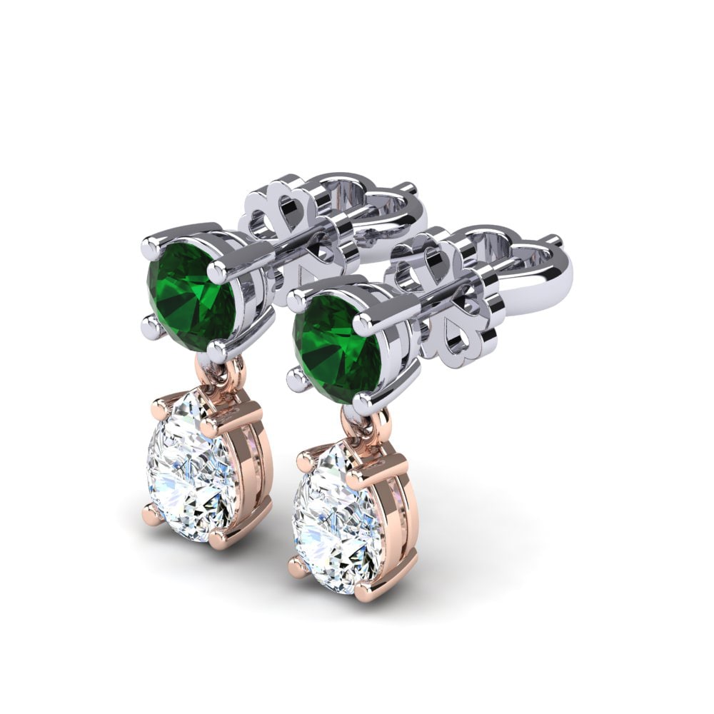 14ct White & Rose Gold Emerald (Lab Created) Women's Earring Rossella