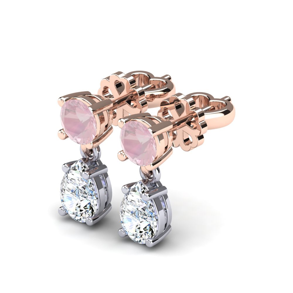 9k Oro Rosa & Blanco Cuarzo rosa Pendiente de mujer Rossella