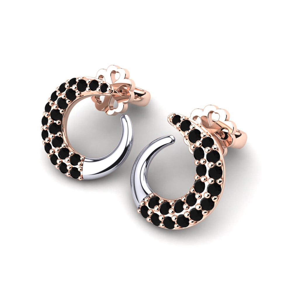 14k Oro Rosa & Blanco Zafiro negro Pendiente de mujer Rosaria