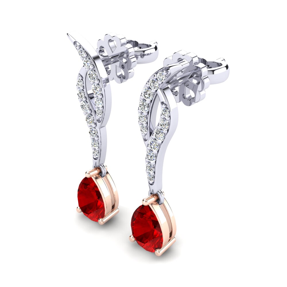 14K White & Rose Gold Red Zirconia Earring Norma
