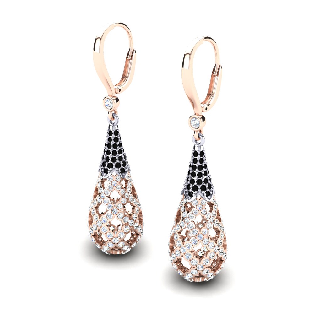 14k Oro Rosa & Blanco Zafiro negro Pendiente de mujer Riccarda