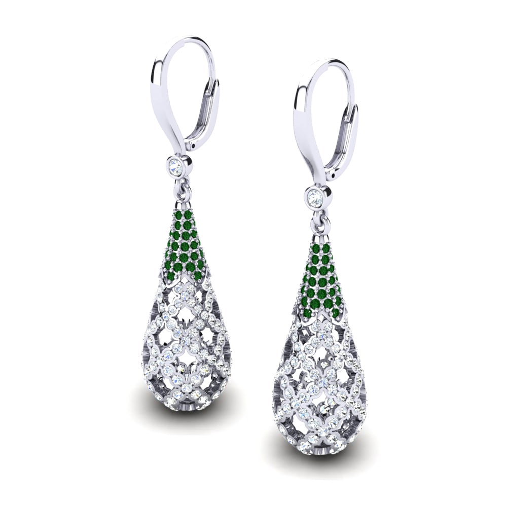 18k Oro Blanco Circonita Verde Pendiente de mujer Riccarda