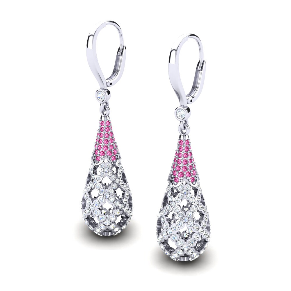 Ouro Branco 9K Turmalina Rosa Brincos Feminino Riccarda
