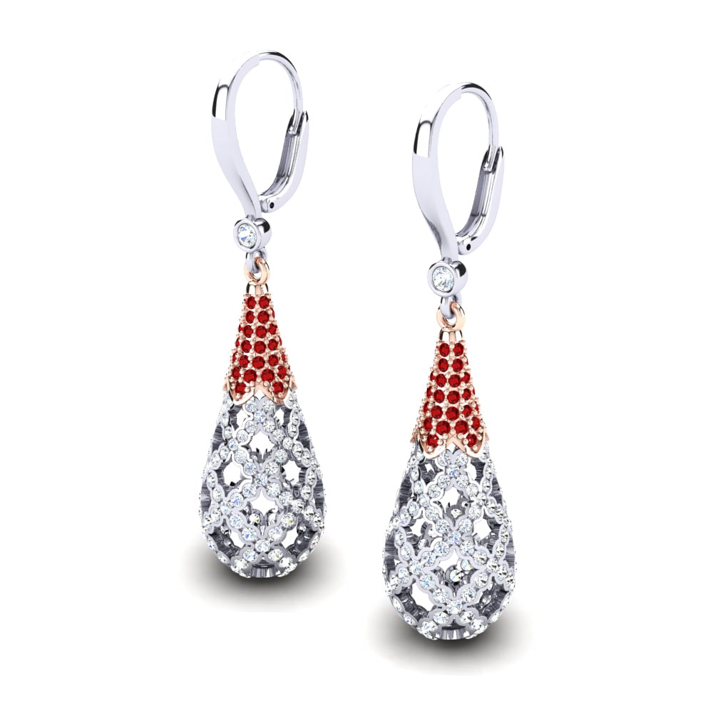 14K White & Rose Gold Red Zirconia Earring Riccarda