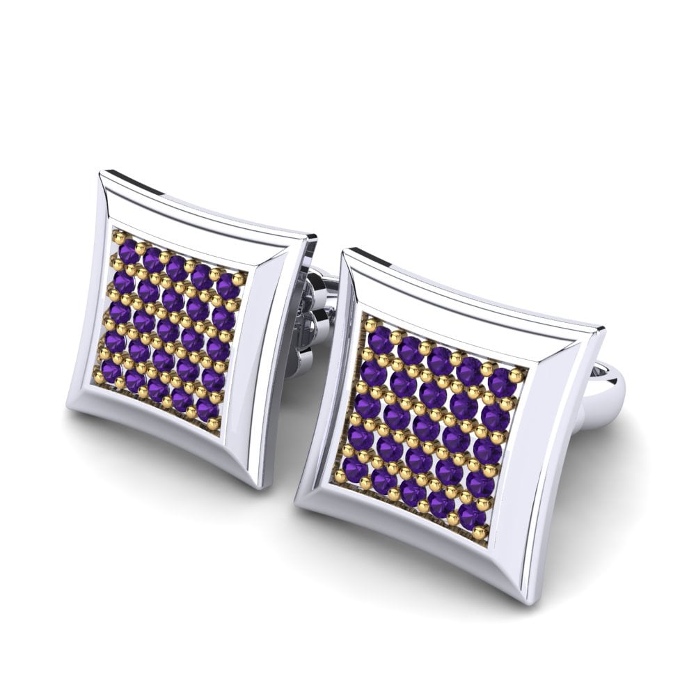 18k Oro Blanco & Amarillo Amatista Pendiente de mujer Imelda