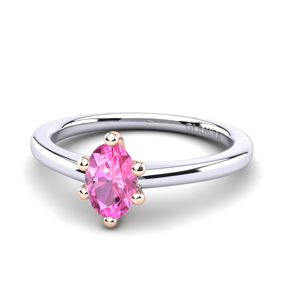 14k Oro Blanco & Rosa Turmalina rosa Anillo de Mujer Egidia