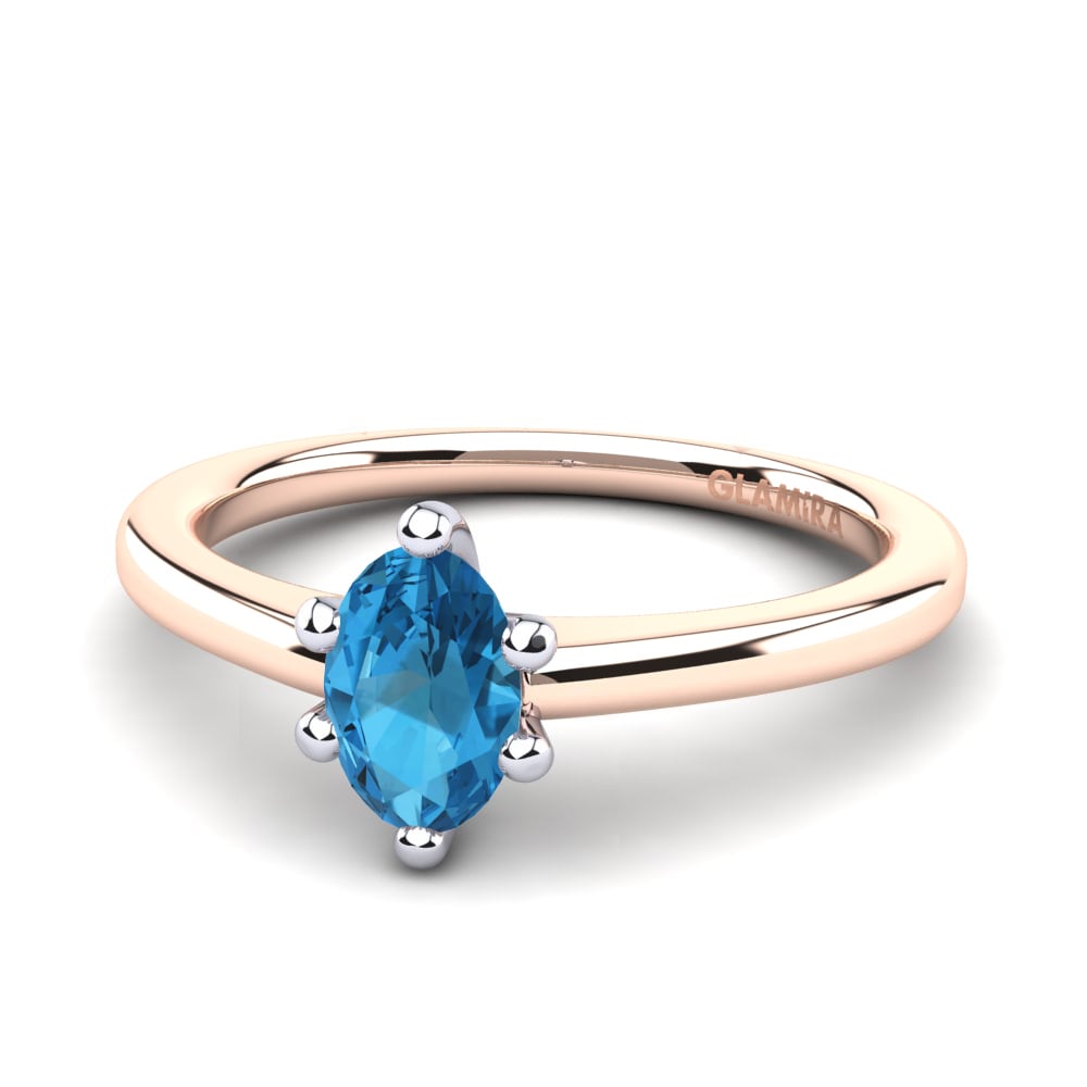 18ct Rose & White Gold Blue Topaz Women's Ring Egidia