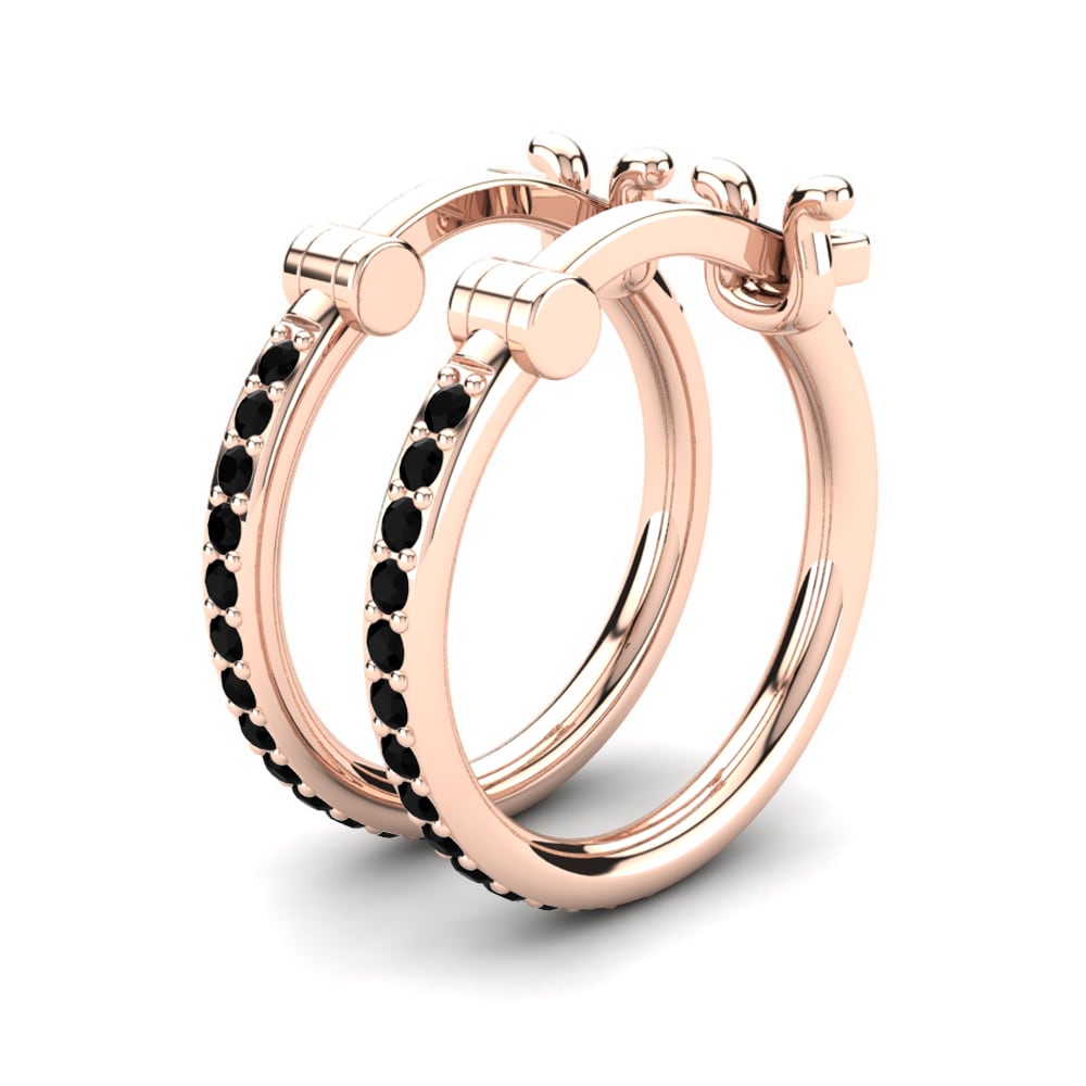 14ct Rose Gold Black Sapphire Women's Earring Elgia 12 mm
