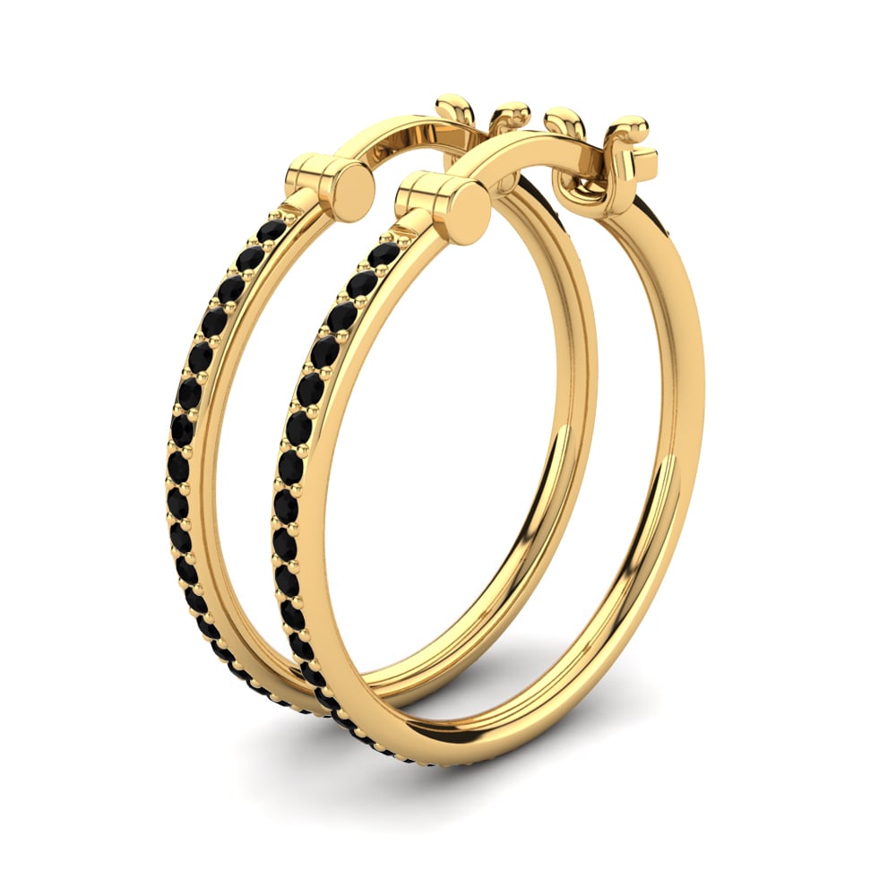 Ouro Amarelo 14K Safira negra Brincos Feminino Elgia 18 mm