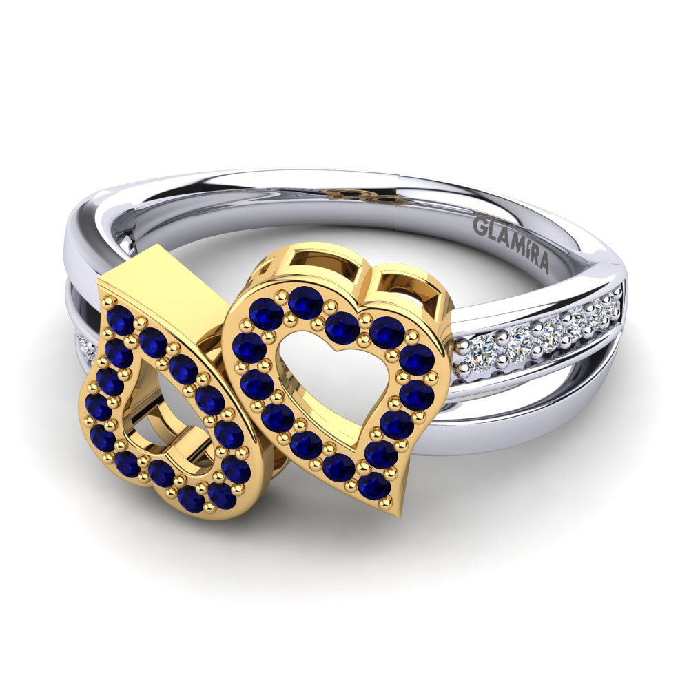 14ct White & Yellow Gold Dark Blue Zirconia Ring Elithia