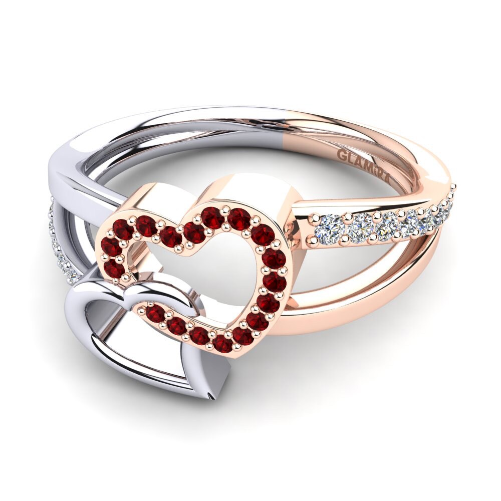 9ct Rose & White Gold Red Zirconia Ring Elladine