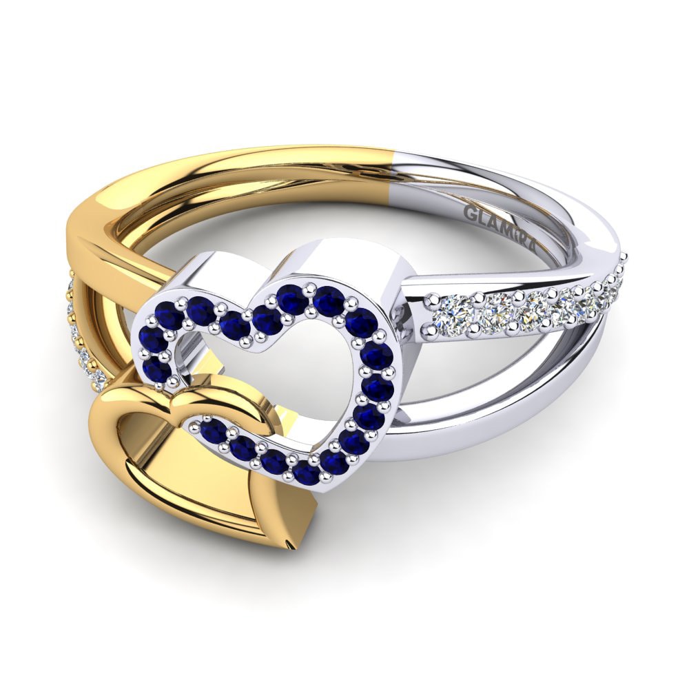14ct White & Yellow Gold Dark Blue Zirconia Ring Elladine