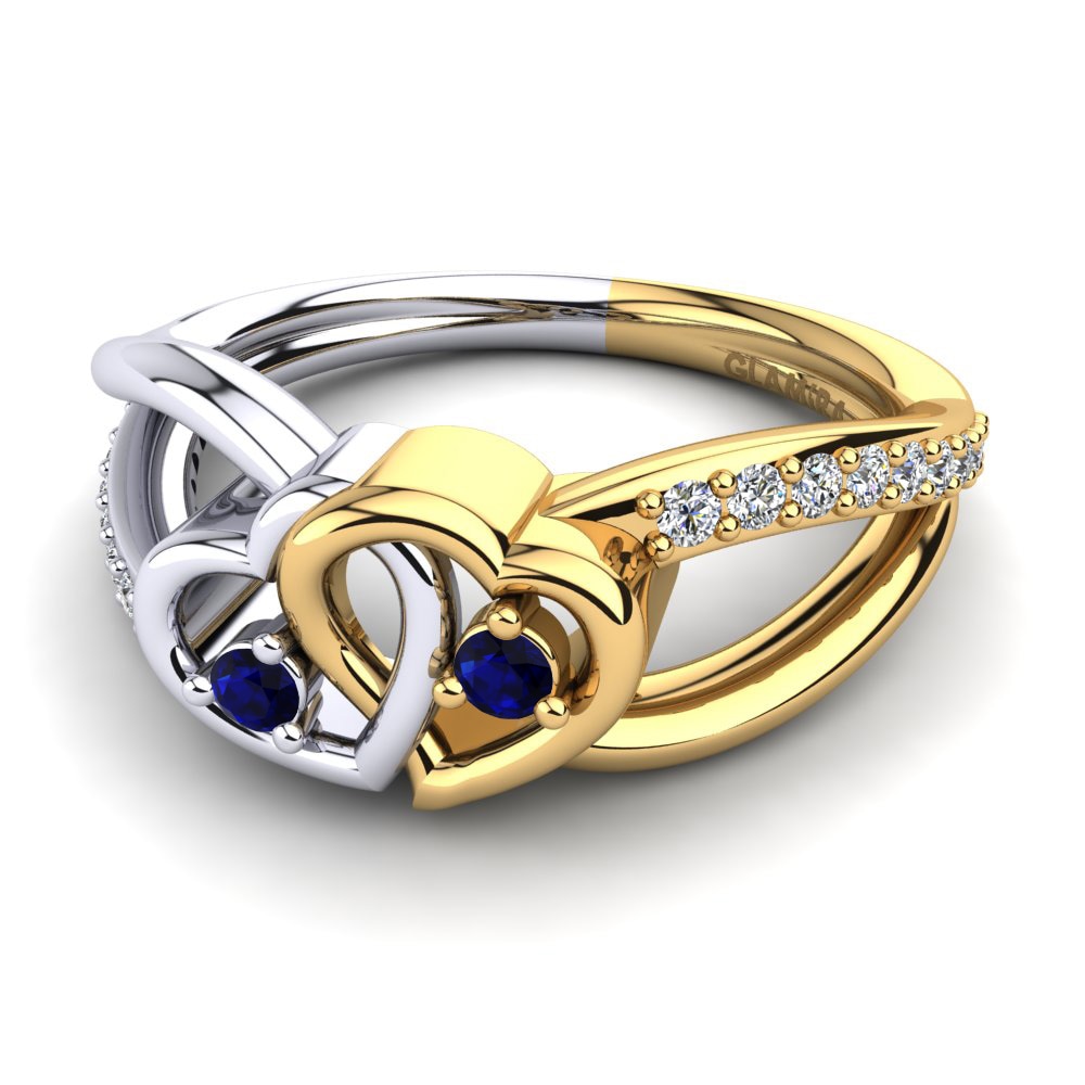 14ct White & Yellow Gold Dark Blue Zirconia Ring Ellamay