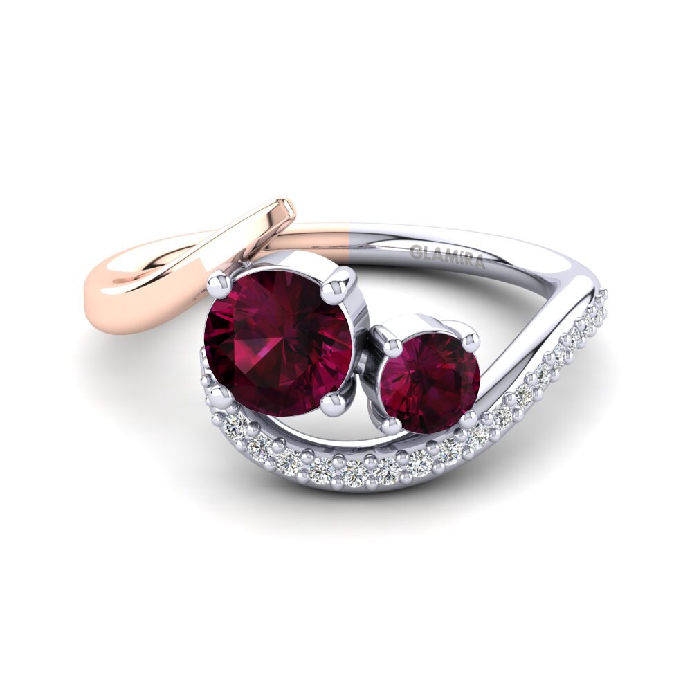 14k Oro Blanco & Rosa Granate Rhodolite Anillo Evalett
