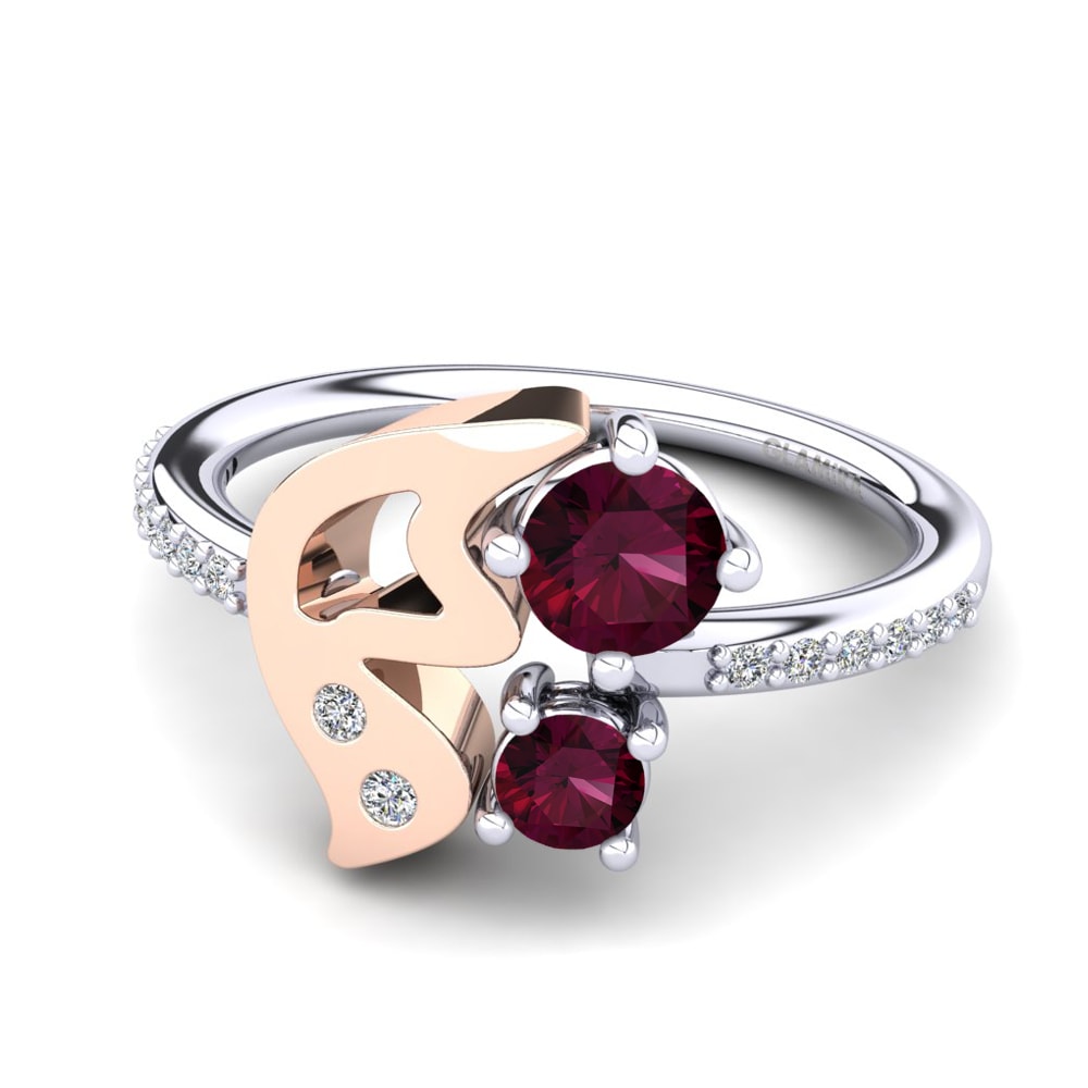 14k Oro Blanco & Rosa Granate Rhodolite Anillo Floresita