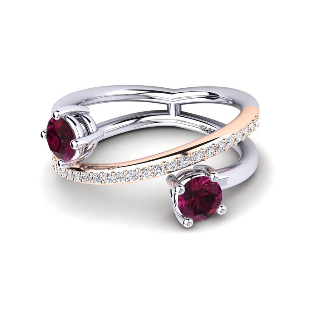 14k Oro Blanco & Rosa Granate Rhodolite Anillo Florrine