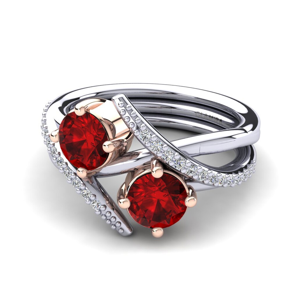 14k Oro Blanco & Rosa Rubí (Creado en laboratorio) Anillo Fredonia