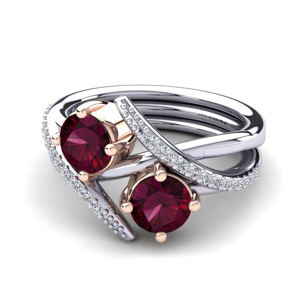 14k Oro Blanco & Rosa Granate Rhodolite Anillo Fredonia