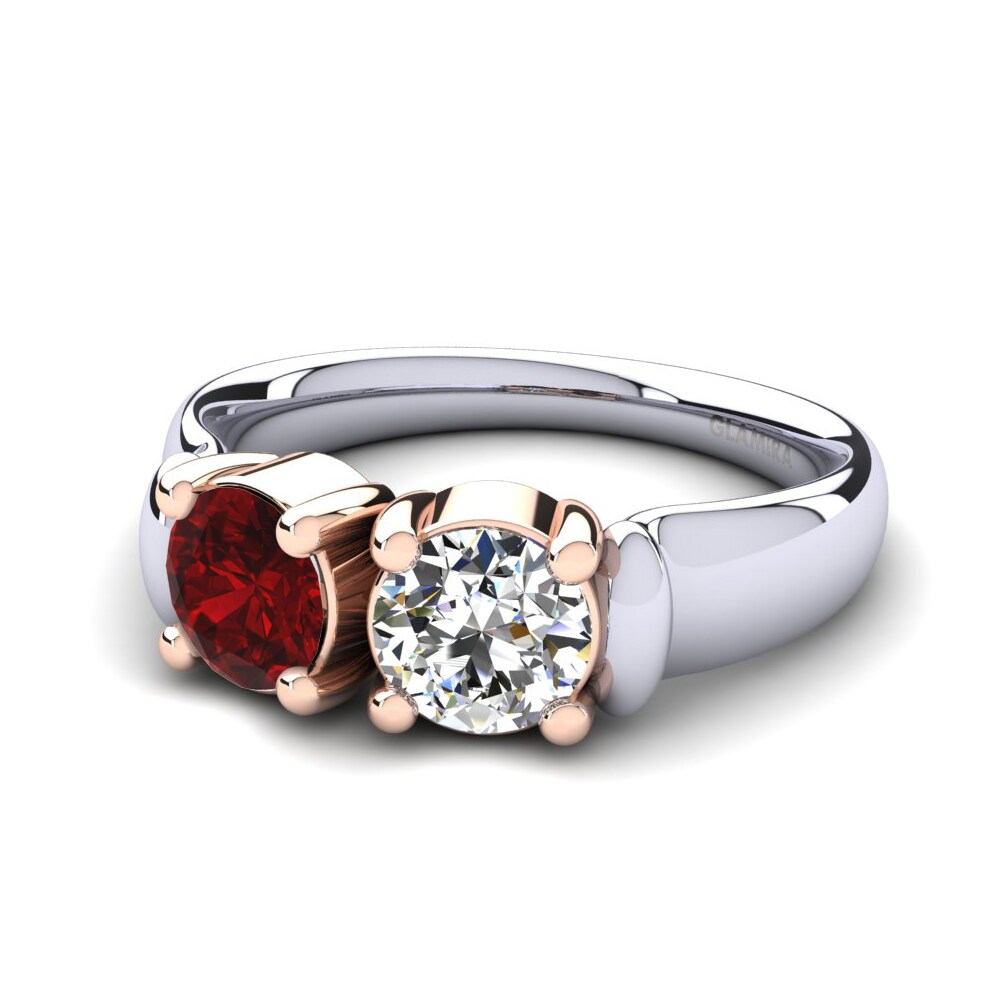14k Oro Blanco & Rosa Rubí (Creado en laboratorio) Anillo Frolinde