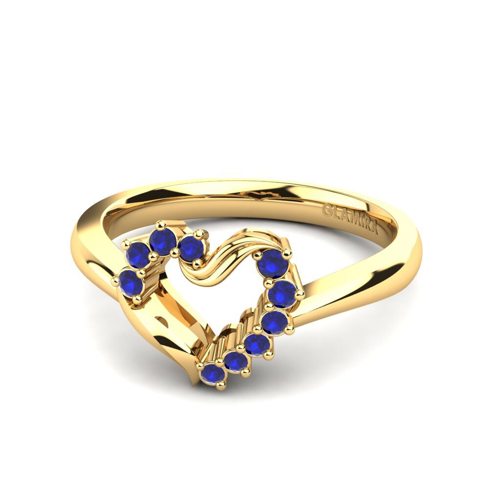 14ct Yellow Gold Dark Blue Zirconia Ring Ara