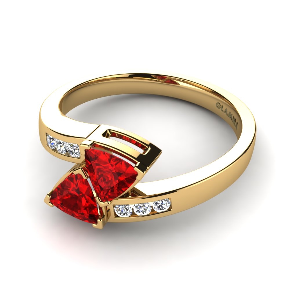 18k Oro Amarillo Circonita Roja Anillo de compromiso Erin