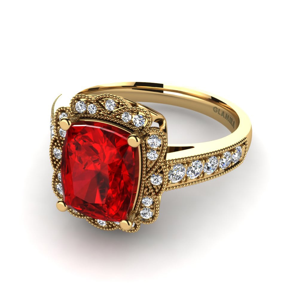 18k Oro Amarillo Circonita Roja Anillo de compromiso Coco