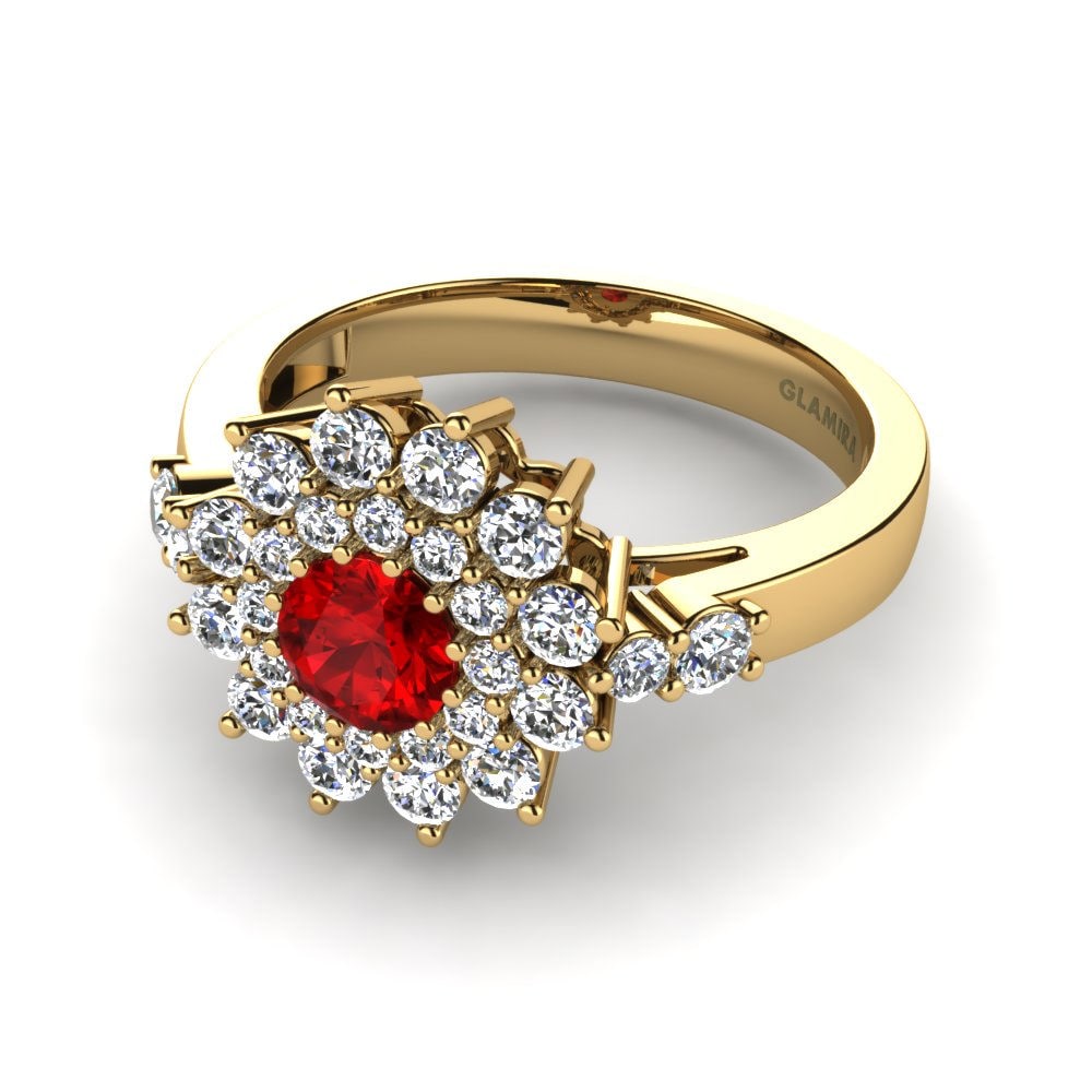 18k Oro Amarillo Circonita Roja Anillo de compromiso Shelly