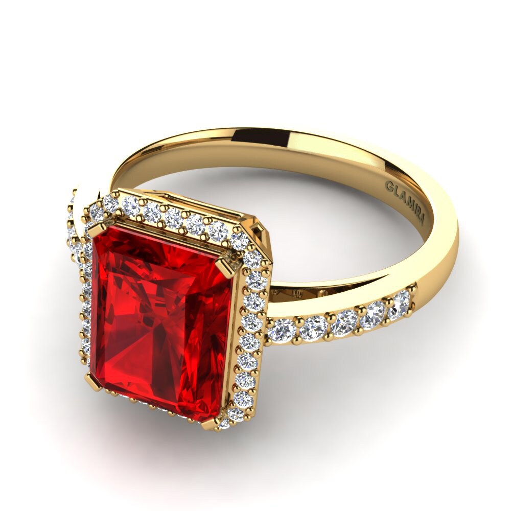 18k Oro Amarillo Circonita Roja Anillo de compromiso Saphira