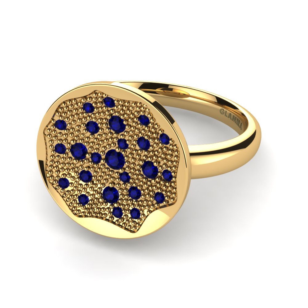 14ct Yellow Gold Dark Blue Zirconia Ring Atlantis