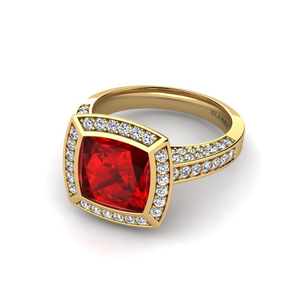 18k Oro Amarillo Circonita Roja Anillo de compromiso Shelby