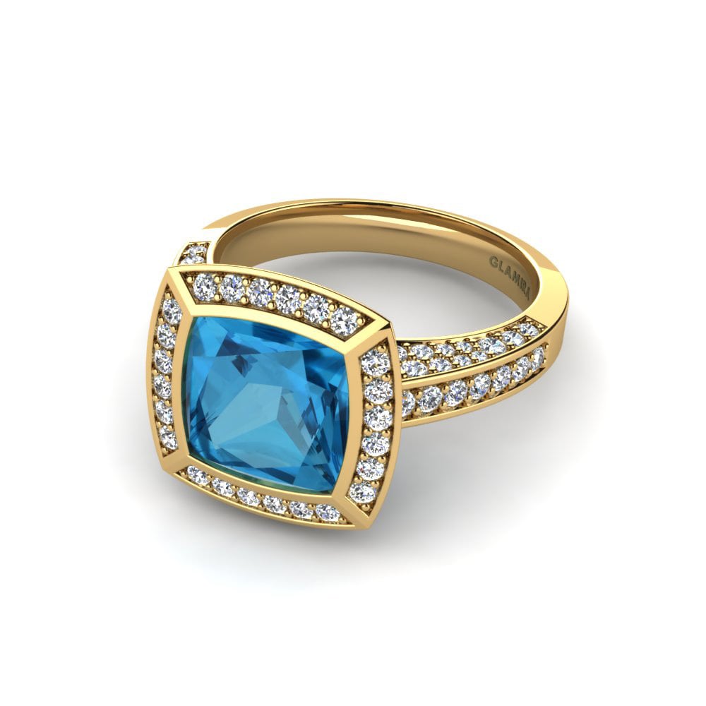9k Oro Amarillo Topacio azul Anillo de compromiso Shelby
