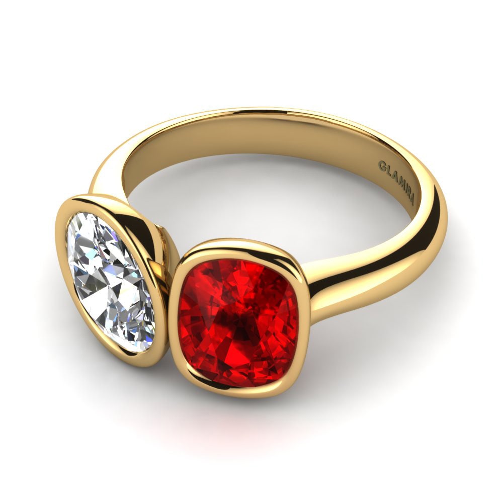 18k Oro Amarillo Circonita Roja Anillo de compromiso Leila