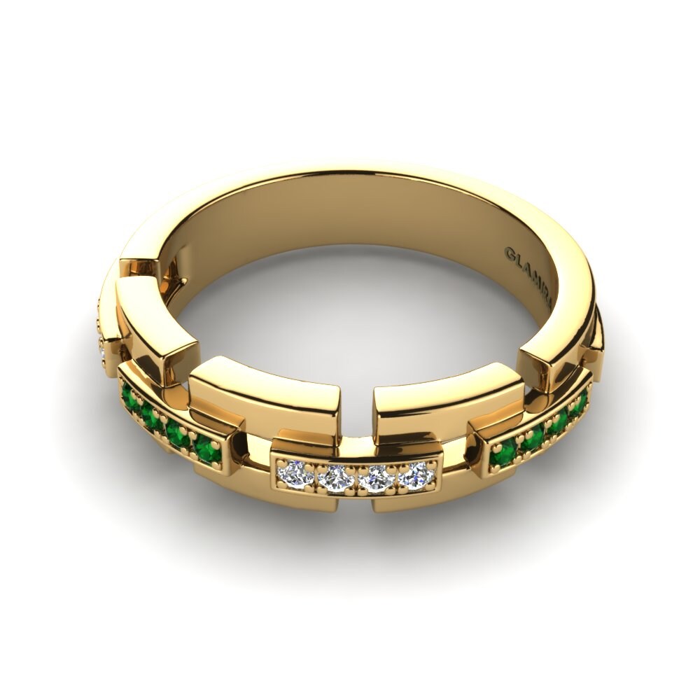 14k Oro Amarillo Circonita Verde Anillo de Hombre Hercules