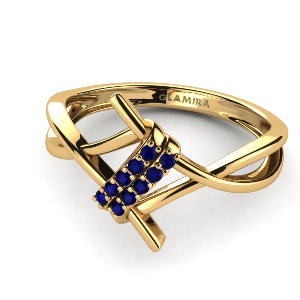 14ct Yellow Gold Dark Blue Zirconia Ring Hazel