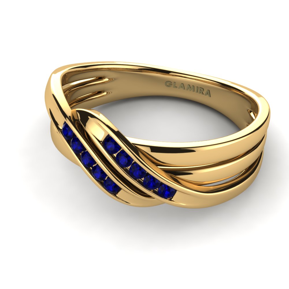 14ct Yellow Gold Dark Blue Zirconia Ring Luna