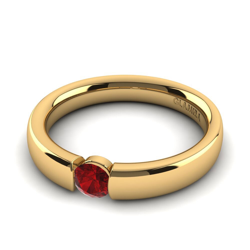 18k Oro Amarillo Circonita Roja Anillo de compromiso Alexis