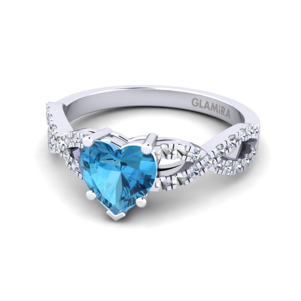 18k Oro Blanco Topacio azul Anillo de compromiso Sandy