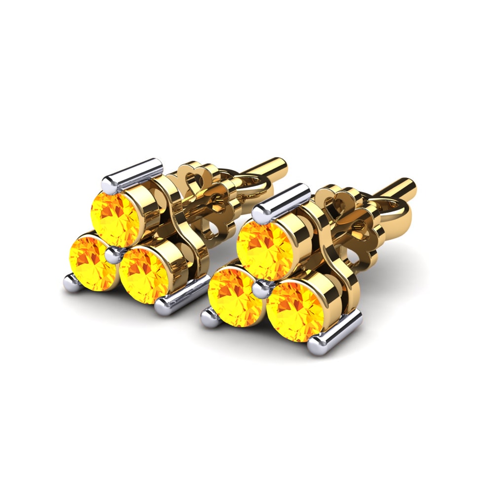 14ct Yellow & White Gold Citrine Women's Earring Piedras