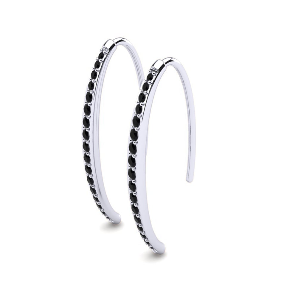 Or Blanc 585 Saphir noir Boucle d'oreille femme Pluma