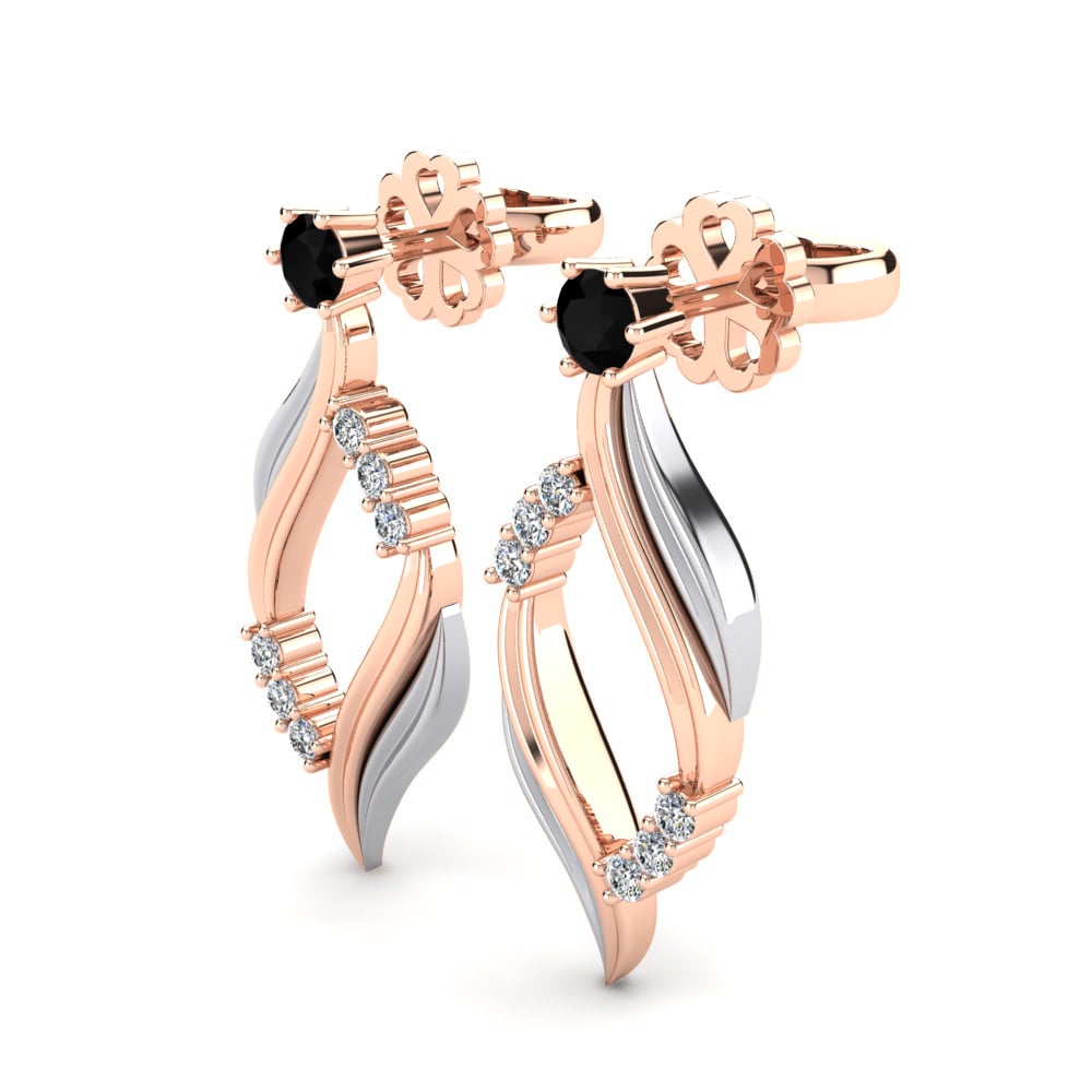 18k Oro Rosa & Blanco Ónix Negro Pendiente de mujer Barrena