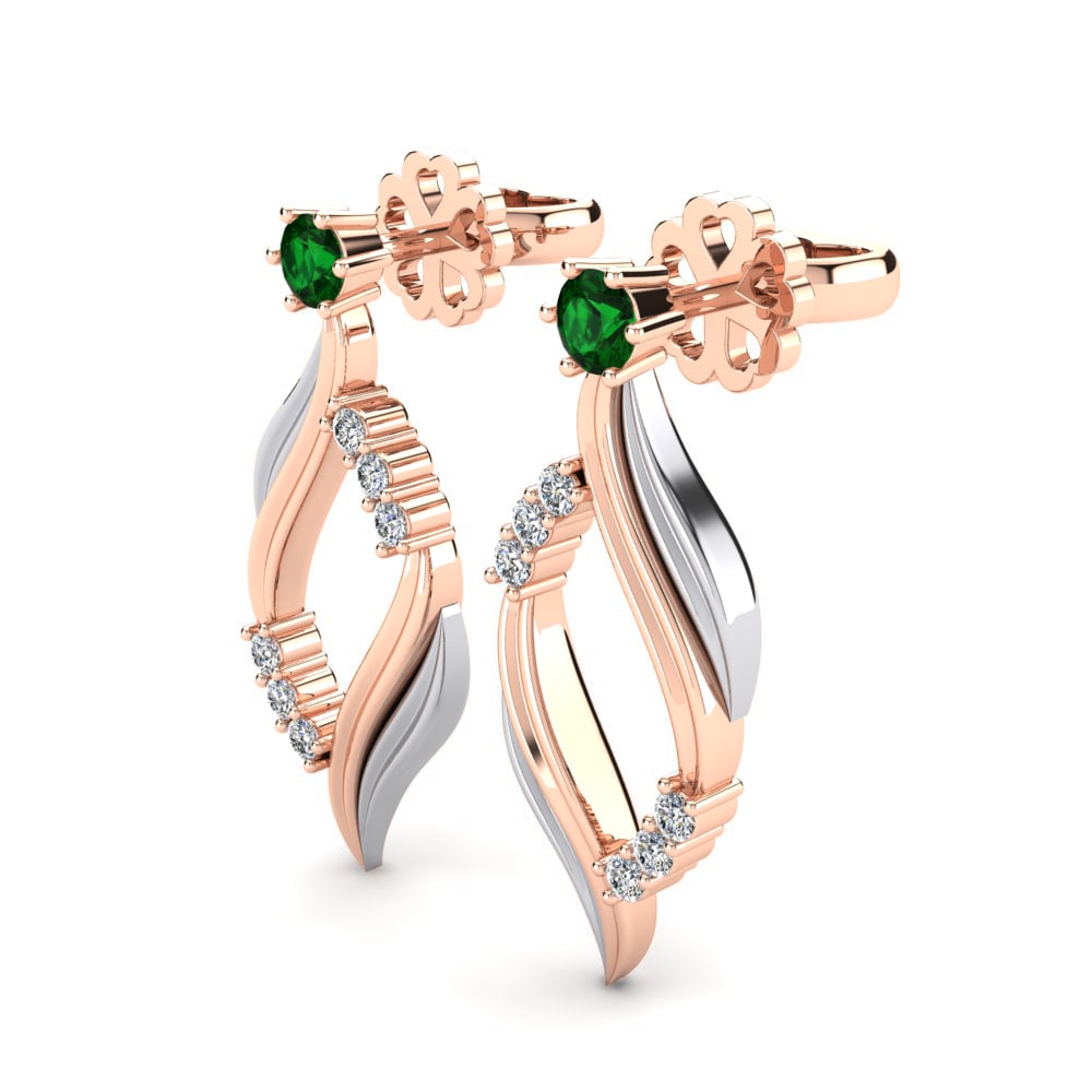 18k Oro Rosa & Blanco Esmeralda Pendiente de mujer Barrena