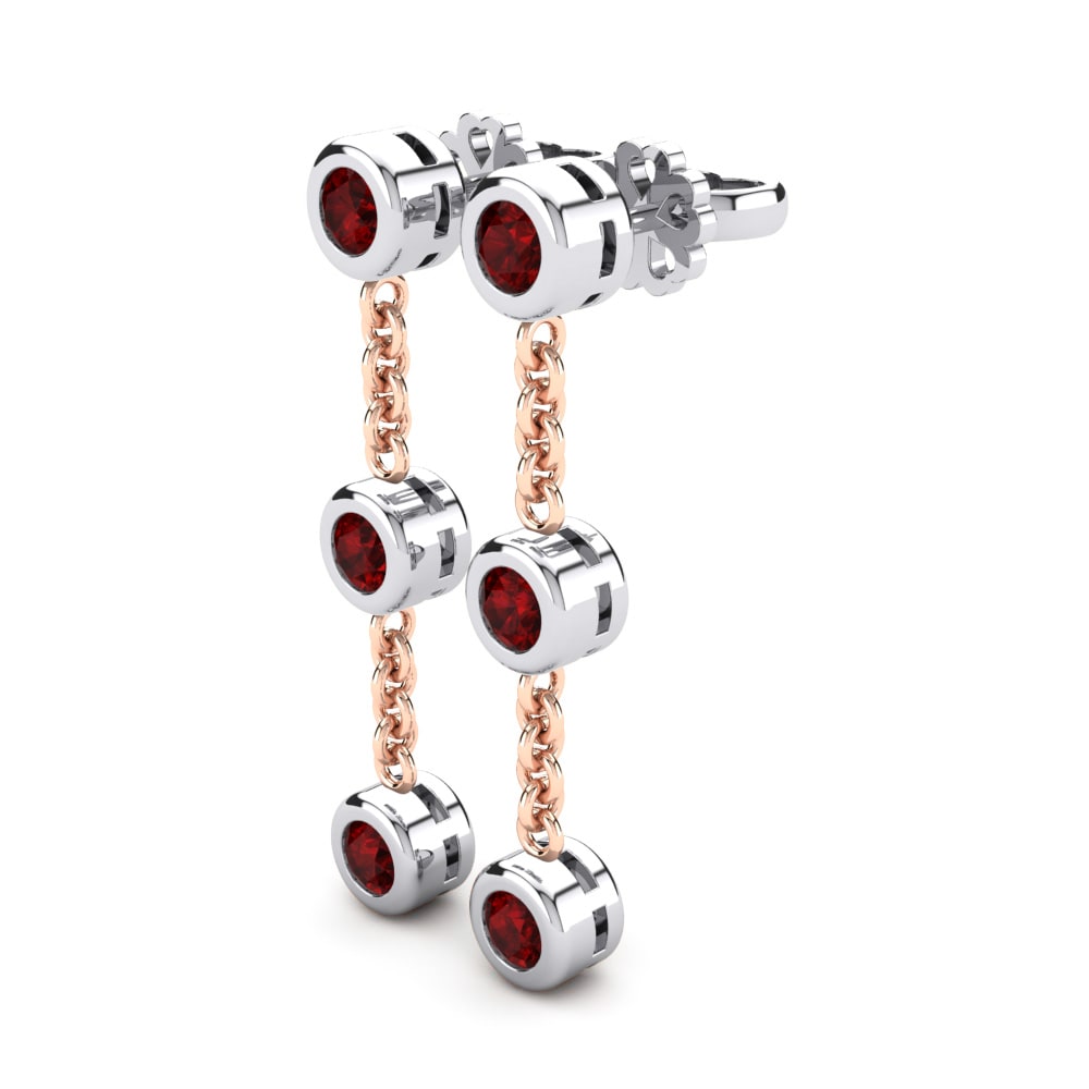 14K White & Rose Gold Red Zirconia Earring Brillar