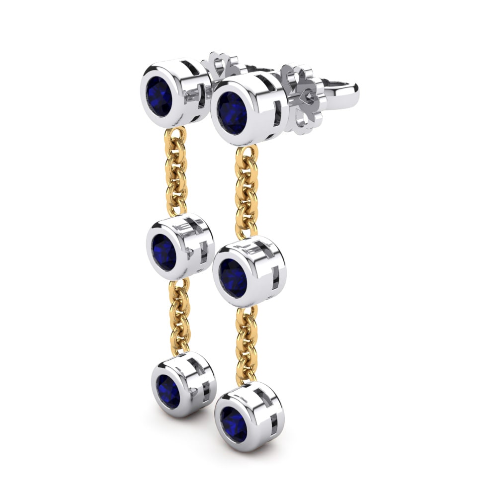 14ct White / Yellow Gold Dark Blue Zirconia Women's Earring Brillar