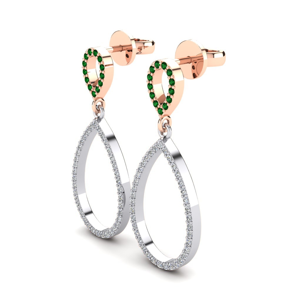 14ct Rose / White Gold Green Zirconia Women's Earring Cuerda