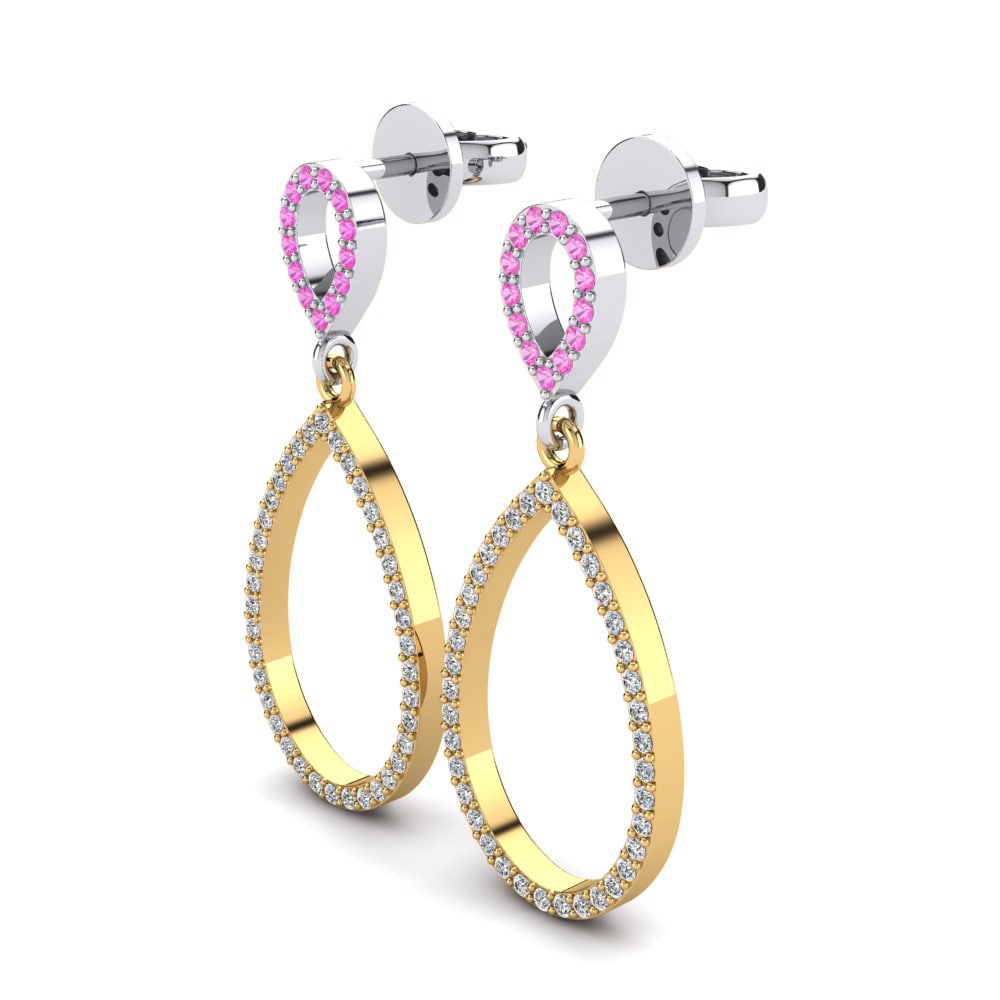 18k Oro Blanco & Amarillo Turmalina rosa Pendiente de mujer Cuerda