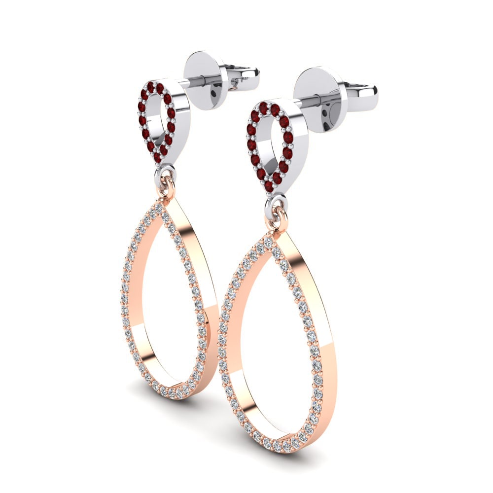 14K White & Rose Gold Red Zirconia Earring Cuerda