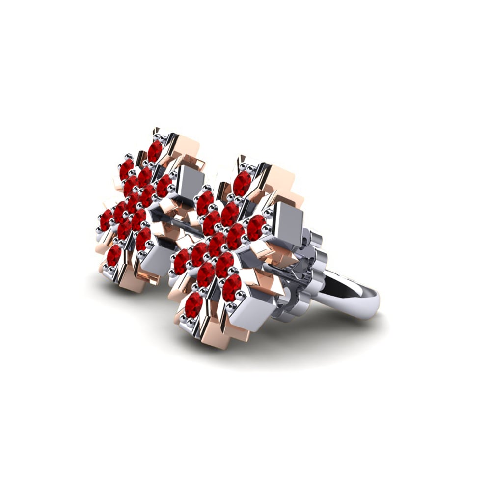 14K White & Rose Gold Red Zirconia Earring Grano