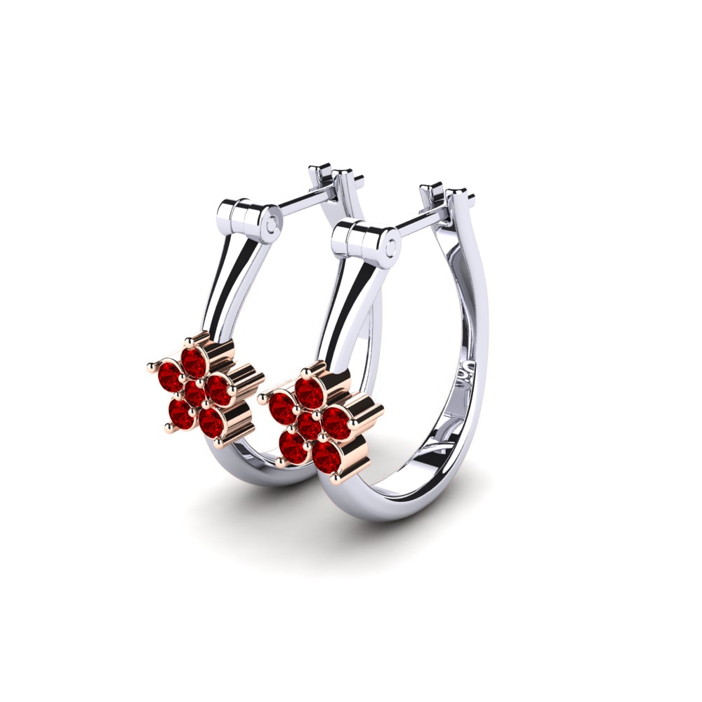14K White & Rose Gold Red Zirconia Earring Mekselina