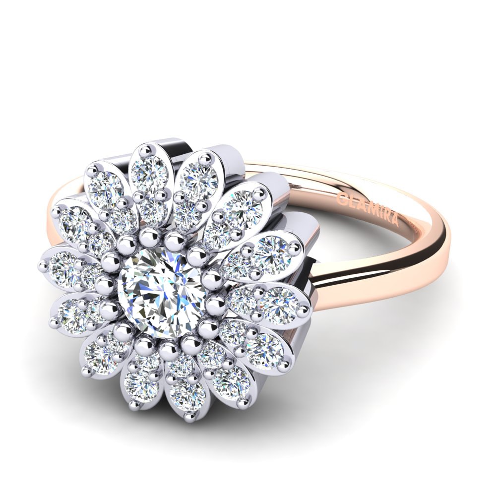 Flower 18k White & Rose Gold Engagement Rings